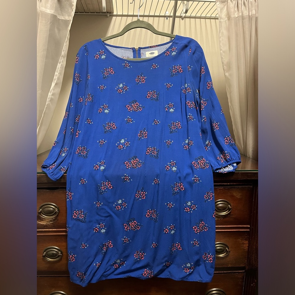 Old Navy Women's Medium Blue Floral Pattern Quarter Sleeve Dress